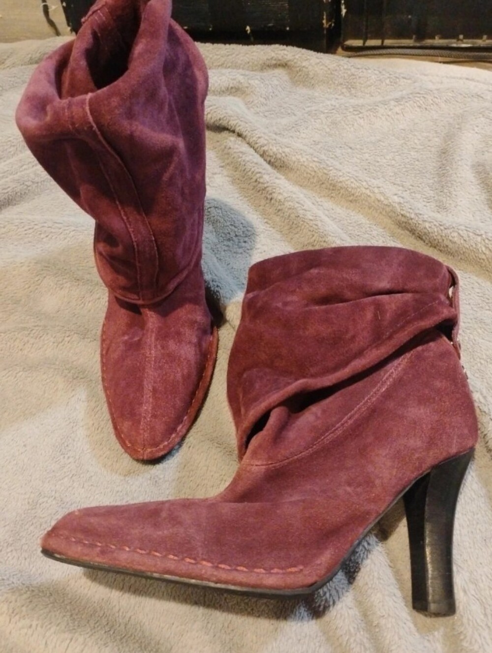 Hot in Hollywood Dark Purple Plum Suede Slouchy High Heel Boots - 8.5M